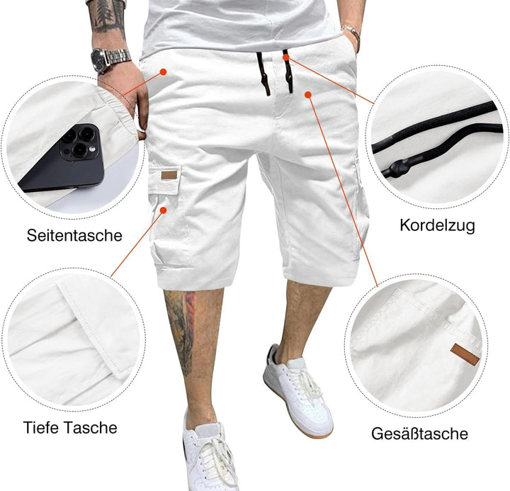 JMIERR Kurze Hosen Herren Baumwolle Cargo Shorts Herren Sommer Freizeithose mit Taschen S Weiss, S W