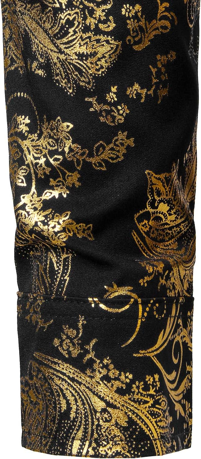 PARKLEES Herren Luxus Paisley Gemustert Golden Glänzend Slim Fit Freizeithemd L Schwarz Golden, L Sc