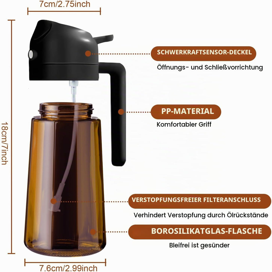 YARRAMATE 2 Stück 470ml Lichtblockierender dunkler Ölsprüher zum Kochen, 2-in-1 UV Schutz ölzerstäub
