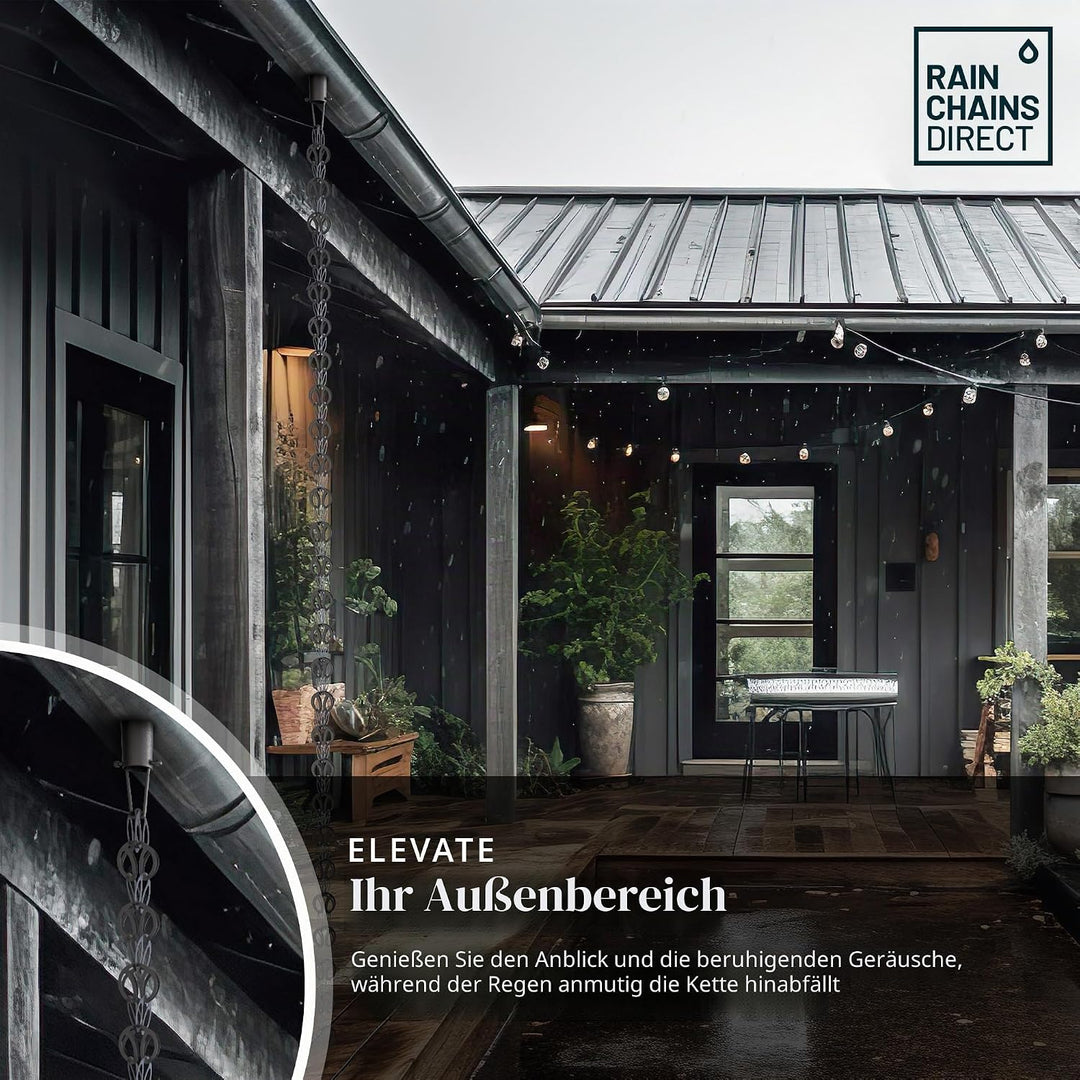 Rain Chains Direct Moderne Loop Regen Kette Aluminium Schwarzes pulverbeschichtetes Aluminium, Alumi