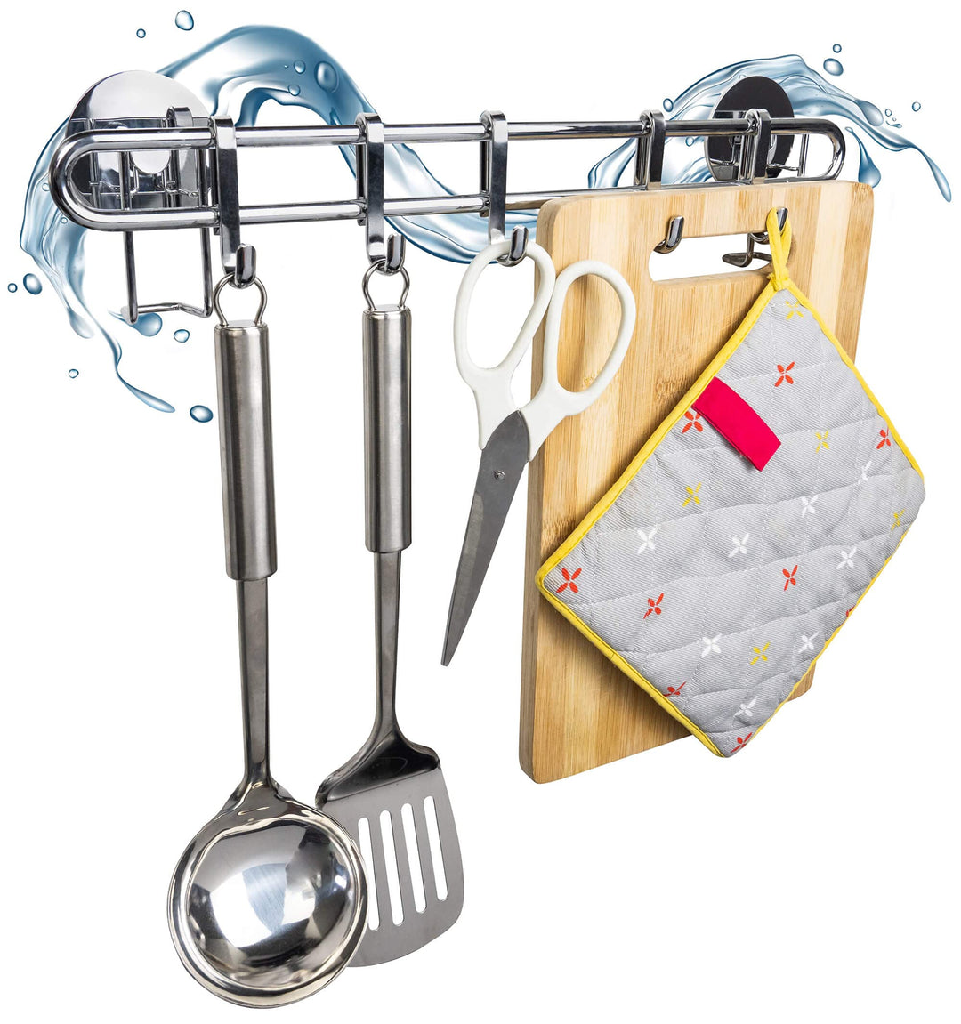 Housekeeps Hakenleiste Küche selbstklebend mit 5 Haken [40cm] - Küchenhelfer Hängeleiste ohne Bohren
