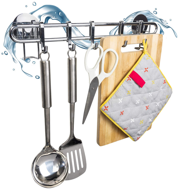 Housekeeps Hakenleiste Küche selbstklebend mit 5 Haken [40cm] - Küchenhelfer Hängeleiste ohne Bohren