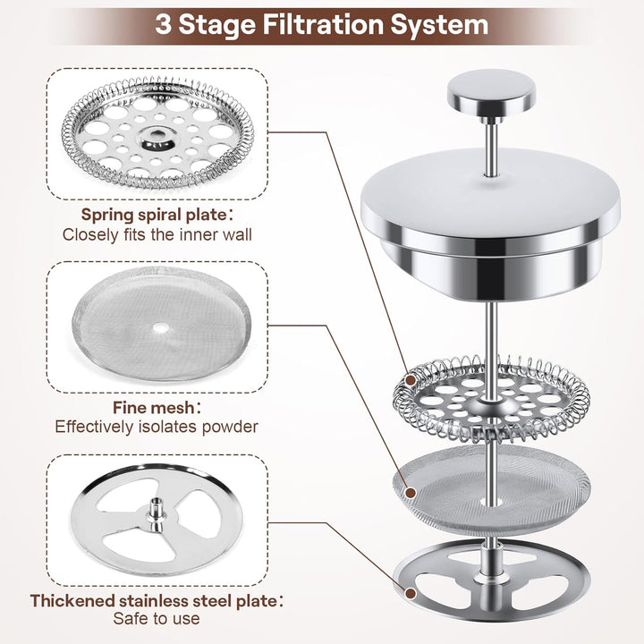 Kaffeebereiter French Press Edelstahl, 1000ml French Press, Doppelwandig Isoliert Kaffeepresse, Kaff
