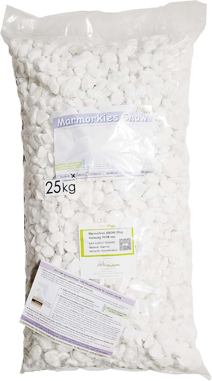 MGS SHOP Marmorkies Snow rein Weiss schneeweiss Garten Kies 25 kg (15/28 mm), 15/28 mm