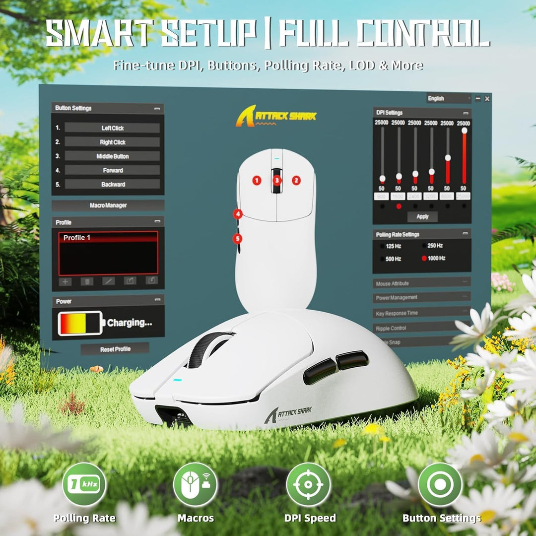 ATTACK SHARK X8SE Kabellose Gaming-Maus, 55g Ultraleicht, PAW3311 Sensor, BK52820 Chip, 25.000 DPI,