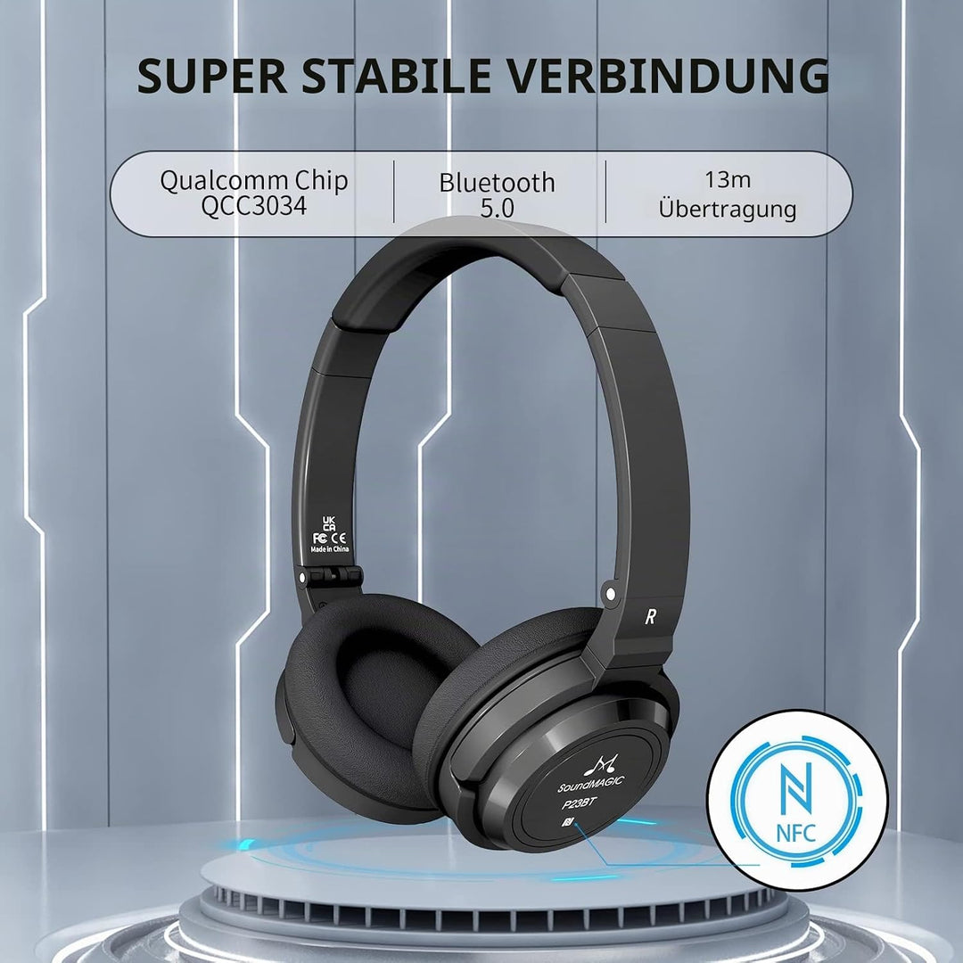 SoundMAGIC P23BT Handy On-Ear Bluetooth Headphones, CVC Noise Cancelling Microphone HiFi Sound Stabl