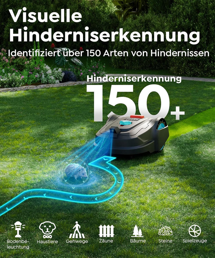 M800Plus Mähroboter ohne Begrenzungskabel, GPS & KI Vision, 800 m² Rasenmäher Roboter, U-förmiger Mä
