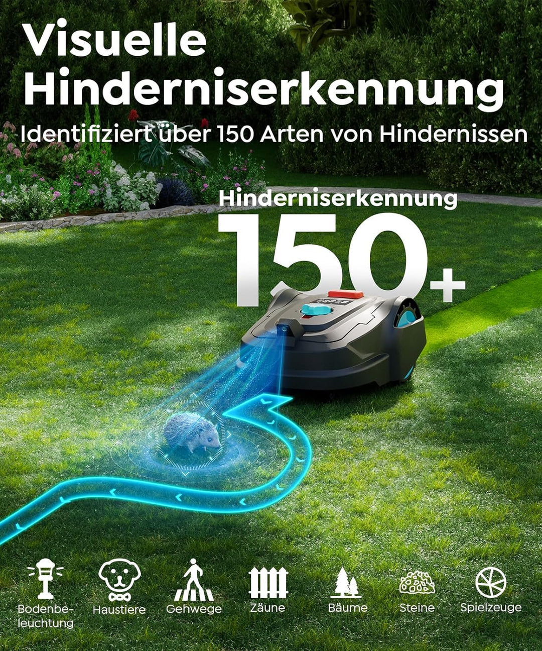 M800Plus Mähroboter ohne Begrenzungskabel, 800 m², GPS Positionierung+KI Vision Rasenmäher Roboter o