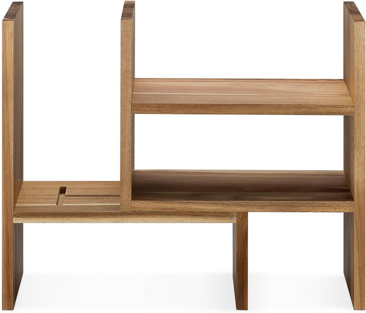 Navaris Akazien Schreibtisch Organizer 64x15,5x40 - Tisch Regal Ordnungssystem verstellbar - Eckrega