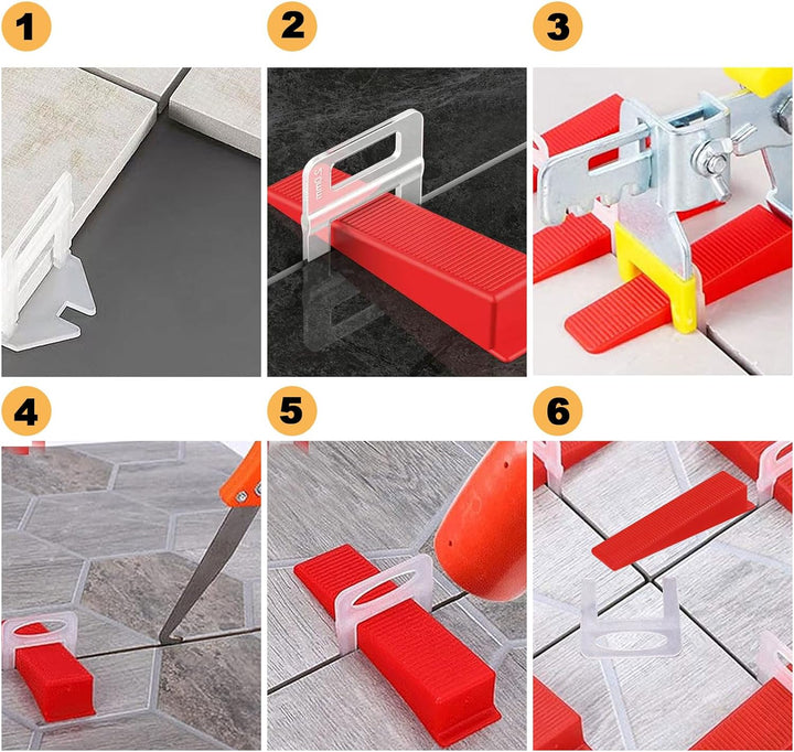 MIVIDE Fliesen Nivelliersystem, 2mm Fugenbreite Verlegehilfe 500 Laschen + 100 Keile + 1 Fliesenverl