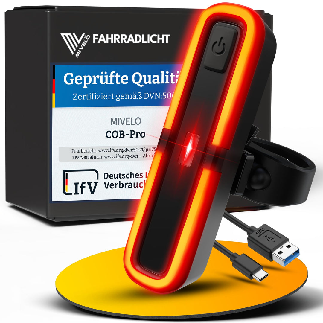 MIVELO Fahrradlicht Set mit Bremsanzeige - Fahrradlampe LED StVZO, IPX5 wasserdicht - Fahrradbeleuch