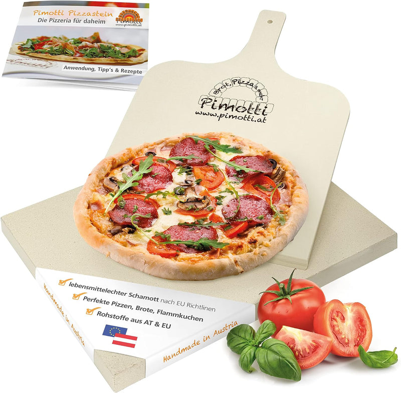 3cm Pimotti Pizzastein/Brotbackstein aus Schamott +Schaufel +Anleitung & Rezepte im