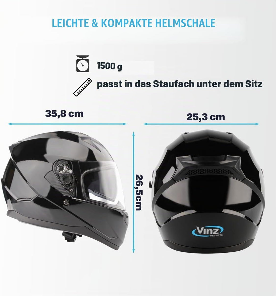 VINZ Kennet Integralhelm mit Sonnenblende | Motorrad Helm Vollvisierhelm Mopedhelm | Motorradhelm Fu