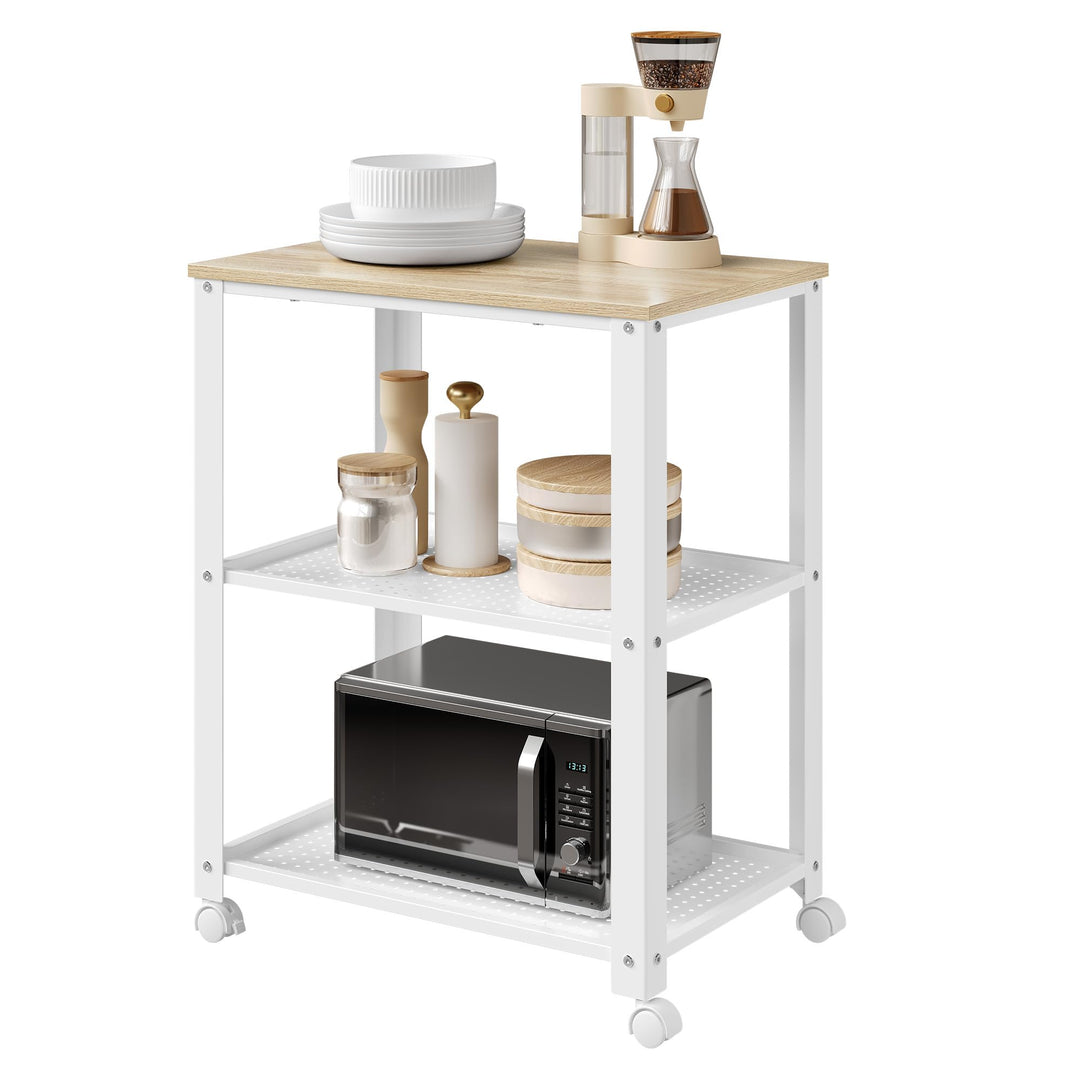 WOLTU Rollwagen mit 3 Ebenen, Servierwagen, Küchenwagen mit Rollen, für Mini-Backofen, Metallrahmen,