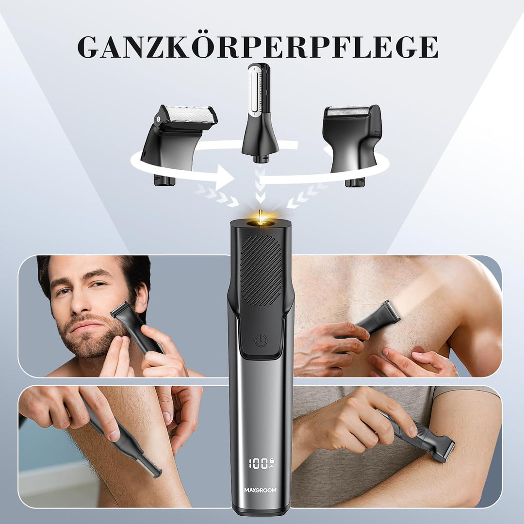 MAXGROOM 3-in-1 Körperrasierer Herren, Wasserdicht Trocken und Nass Intimrasierer Mann, Elektrisch R