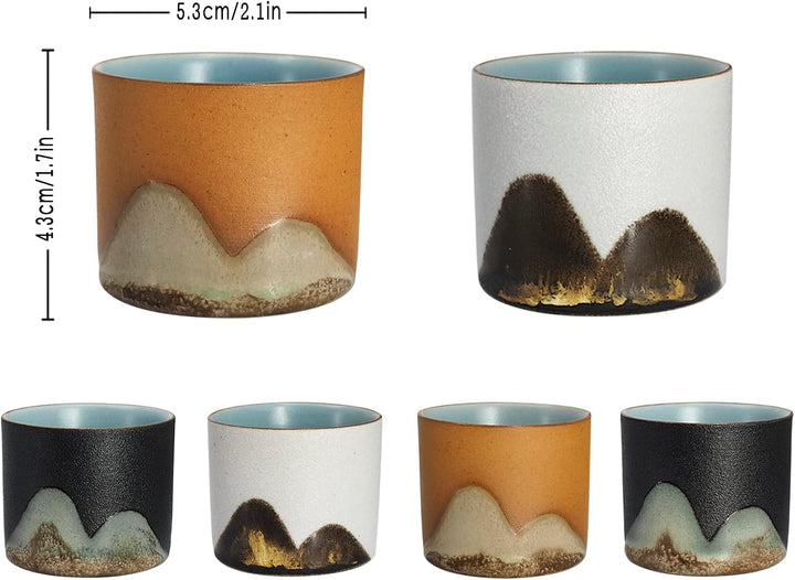 DigiTizerArt Satz von 5 handgezeichnete traditionelle chinesische Keramik Teetasse Teetassen, Pflanz