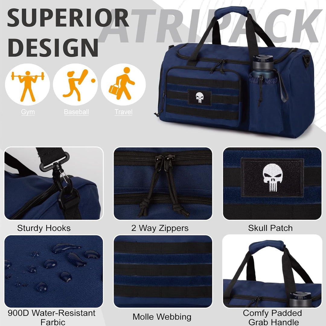 Taktische Sporttasche für Herren, 40L grosse Reisetasche mit Schuhfach, Sporttasche mit Nassfach, Mu