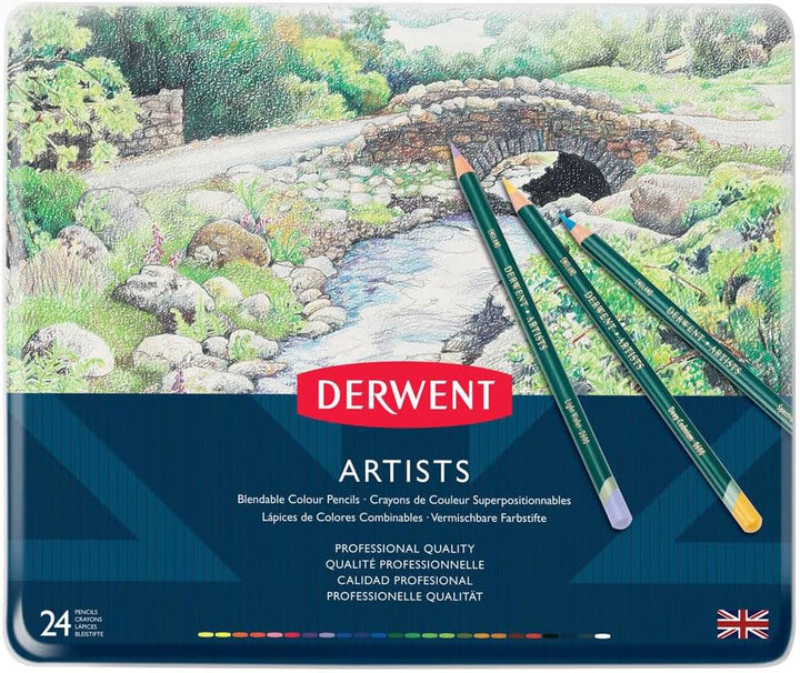 Derwent Artists Farbstifte, Zum Zeichnen &amp; Ausmalen, 24er-Set, Ideal zum Verwischen &amp; Schichten, Pro