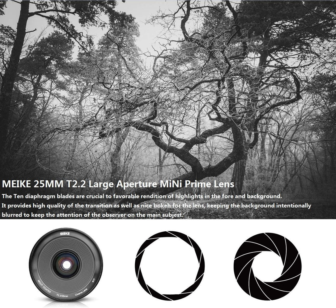 Meike 25mm T2.2 Manual Focus Mini Prime Low Distortion Imperial Cinema Lens for Micro Four Thirds MF