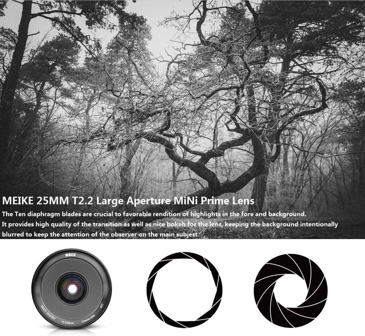 Meike 25mm T2.2 Manual Focus Mini Prime Low Distortion Imperial Cinema Lens for Micro Four Thirds MF