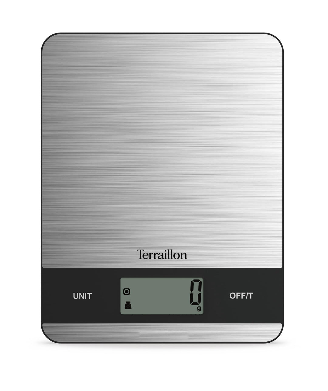 TERRAILLON - SLIM STEEL – Elektronische Küchenwaage, grosses LCD-Display, Edelstahlplatte, ultradünn