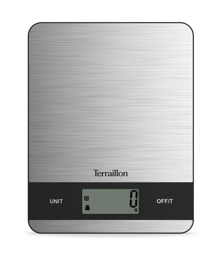 TERRAILLON - SLIM STEEL – Elektronische Küchenwaage, grosses LCD-Display, Edelstahlplatte, ultradünn