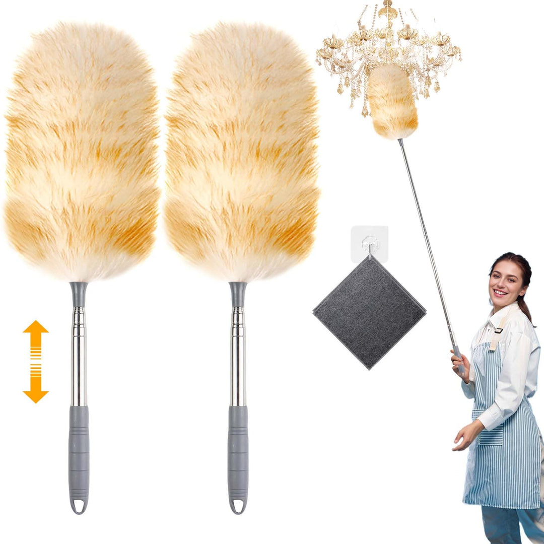 2er Set Staubwedel 130cm, Hochwertiger Lammwolle Staubwedel Teleskop, Waschbar & Kratzfrei, Weich fü