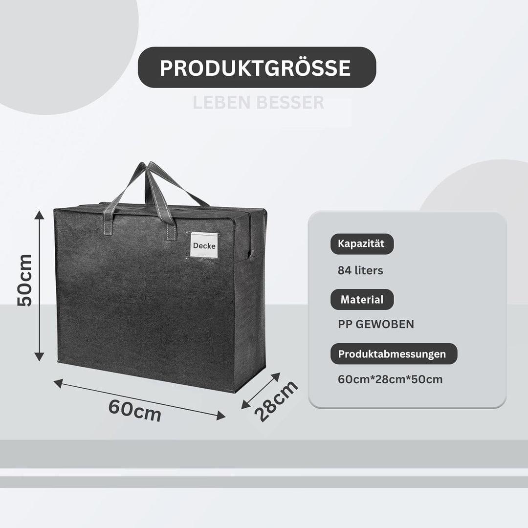 VENO 84 Liter Extra Gross Aufbewahrungstasche mit starke Griffe und Reissverschlüssen für Umzug, Cam