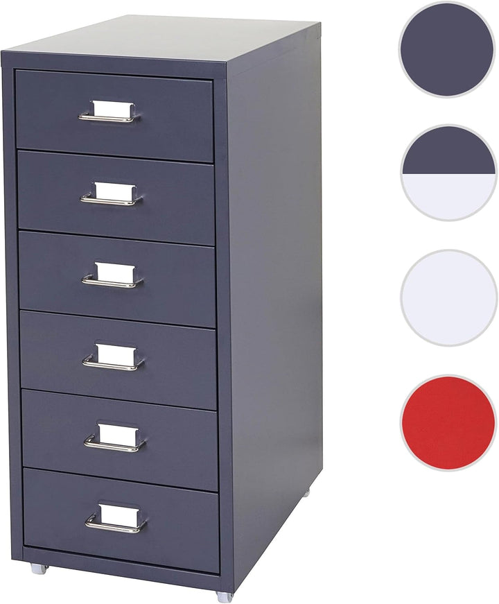 Mendler Rollcontainer Boston T851, Schubladenschrank Stahlschrank, 69x28x41cm 6 Schubladen - dunkelg