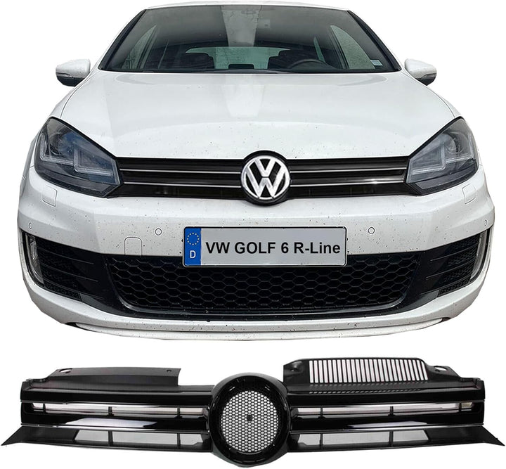 BandelOne enthält Sport Grill Kühlergrill Rippen Schwarz Glänzend Glanz für Golf 6 VI R-Line