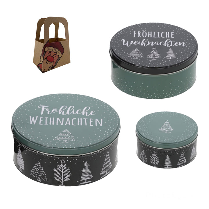 Geschenkset Keksdose Plätzchendose Metalldose 3er Set "Fröhliche Weihnachten" Weihnachten mit süsser