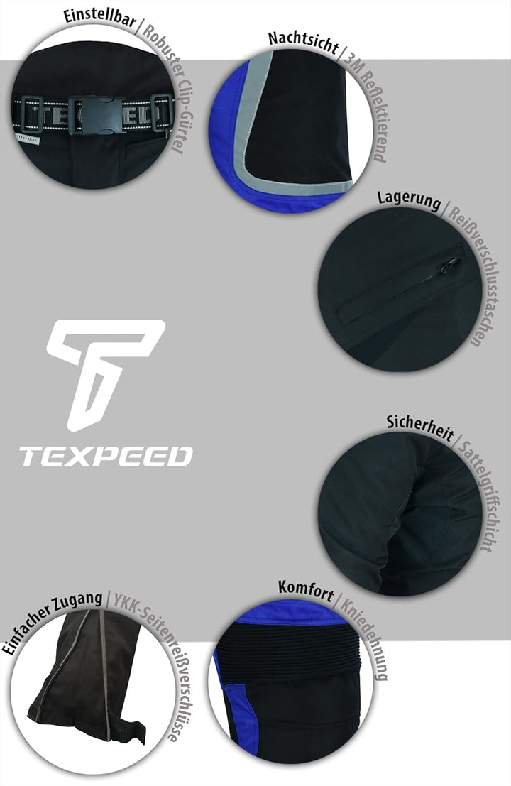 Texpeed Motorradhose Mit Protektoren Herren - Textil Wasserdicht Motorroller Motorrad Bikerin Mit Sc