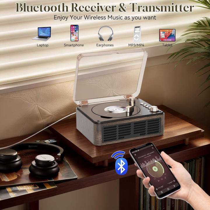 KOVCDVI CD Player Bluetooth Retro Radio mit CD Player mit Lautsprecher Unterstützung USB & AUX-Wiede