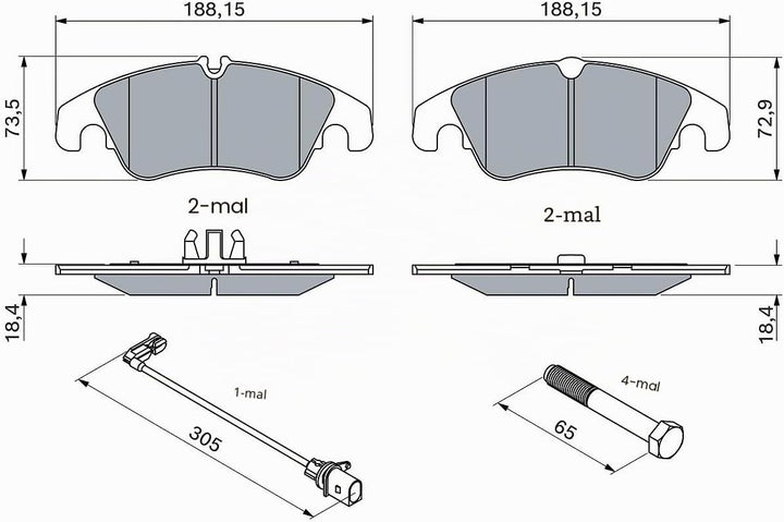 Bosch BP1131 Bremsbeläge - Vorderachse - ECE-R90 Zertifizierung - vier Bremsbeläge pro Set