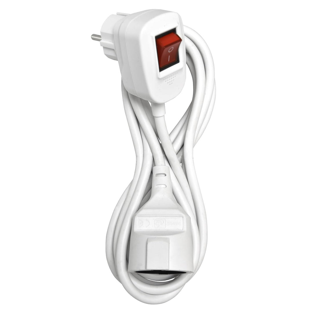 HEITECH Verlängerungskabel mit Schalter 3m 2-polig Kabelverlängerung weiss Schutzkontakt-Stecker IP2