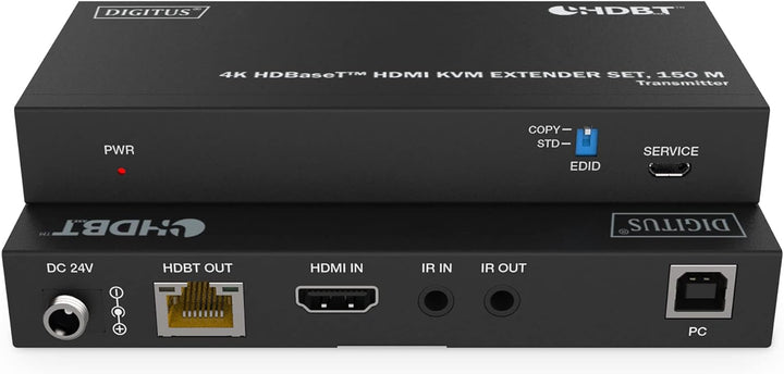 DIGITUS HDMI KVM Extender - 4k/60Hz - Sender & Empfänger - HDBaseT 1.0 - HDMI 2.0b - USB 1.1 - Reich