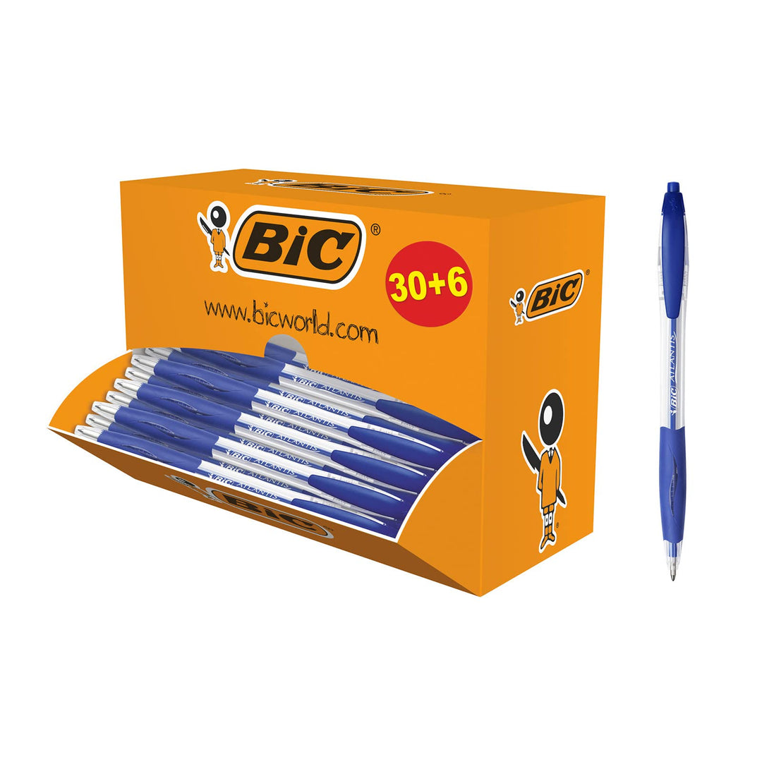 BIC 920286 Kugelschreiber Atlantis Classic, in Blau, Strichstärke 0,4 mm, nachfüllbar, 36er Pack, Id