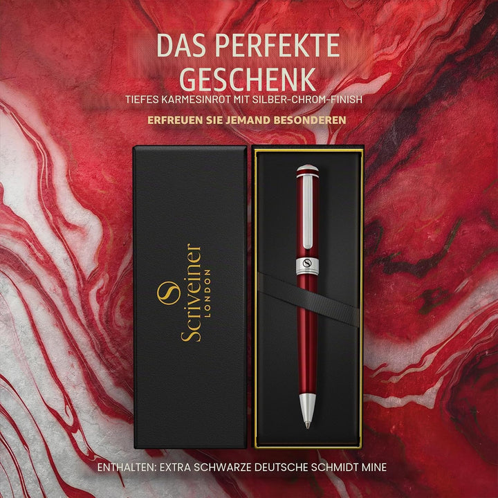 Scriveiner Kugelschreiber Deep Crimson Red - Hochwertiger Design Kugelschreiber in Purpurrot mit Chr