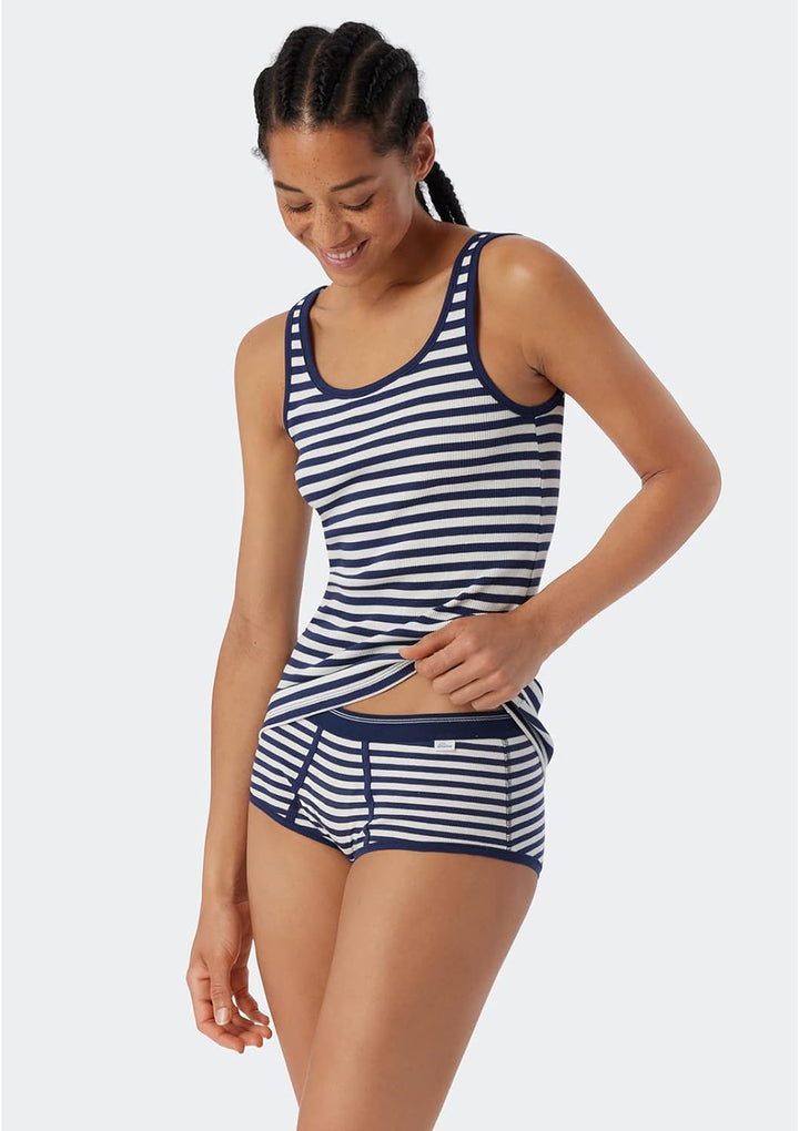 Schiesser Revival, Damen Micro Pants Greta, Dunkelblau Geringelt, 34