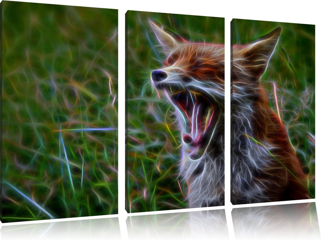 müder Fuchs auf Wildwiese NewArt 3-Teiler Leinwandbild 120x80 Bild auf Leinwand, XXL riesige Bilder