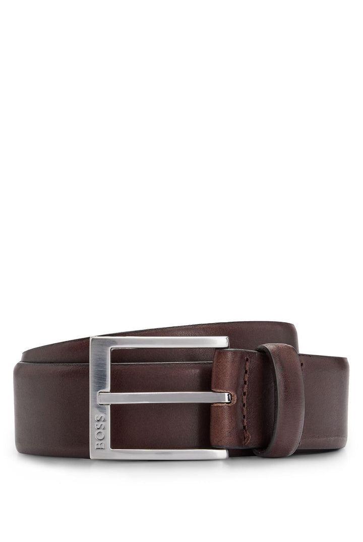 BOSS Herren Erron Sz35 Gürtel aus italienischem Leder mit silberfarbener Schliesse 80 Dark Brown203,