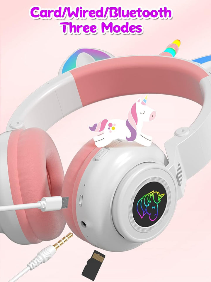 Katzenohr Kopfhörer Kindergeburtstag Geschenke Kind LED Katzenohren Einhorn Bluetooth Kabellose Over