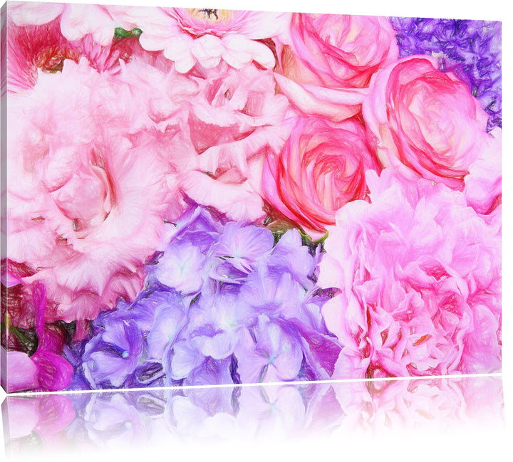 Pixxprint prachtvoller Blumenstrauss Kunst Buntstift Effekt, Format: 100x70 auf Leinwand, 100x70