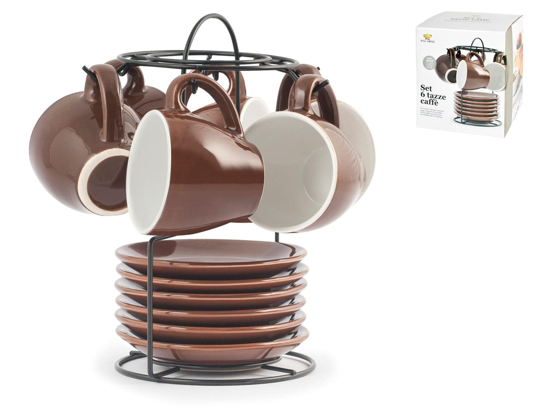ROYAL NORFOLK 729362 Set mit 6 Kaffeetassen, Stoneware, mit Untertasse, Braun, CC 90