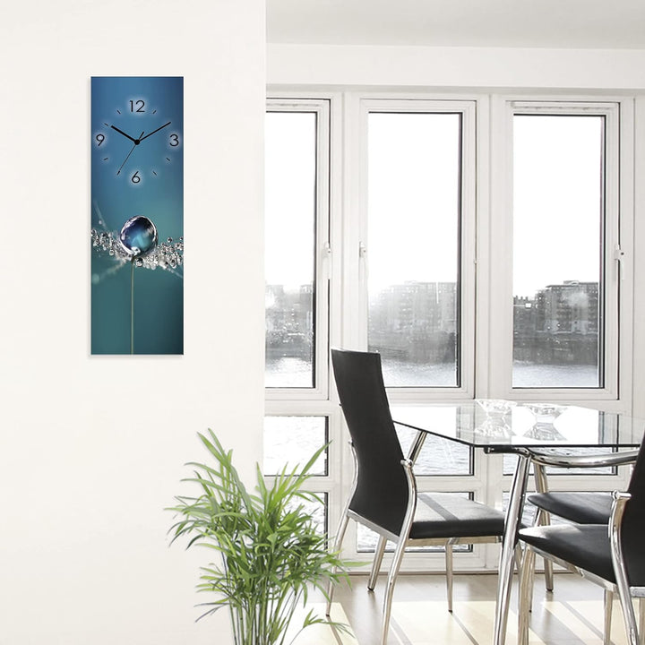 ARTLAND Wanduhr ohne Tickgeräusche Glas Funkuhr 20x60 cm Rechteckig Lautlos Blumenbilder Pusteblume