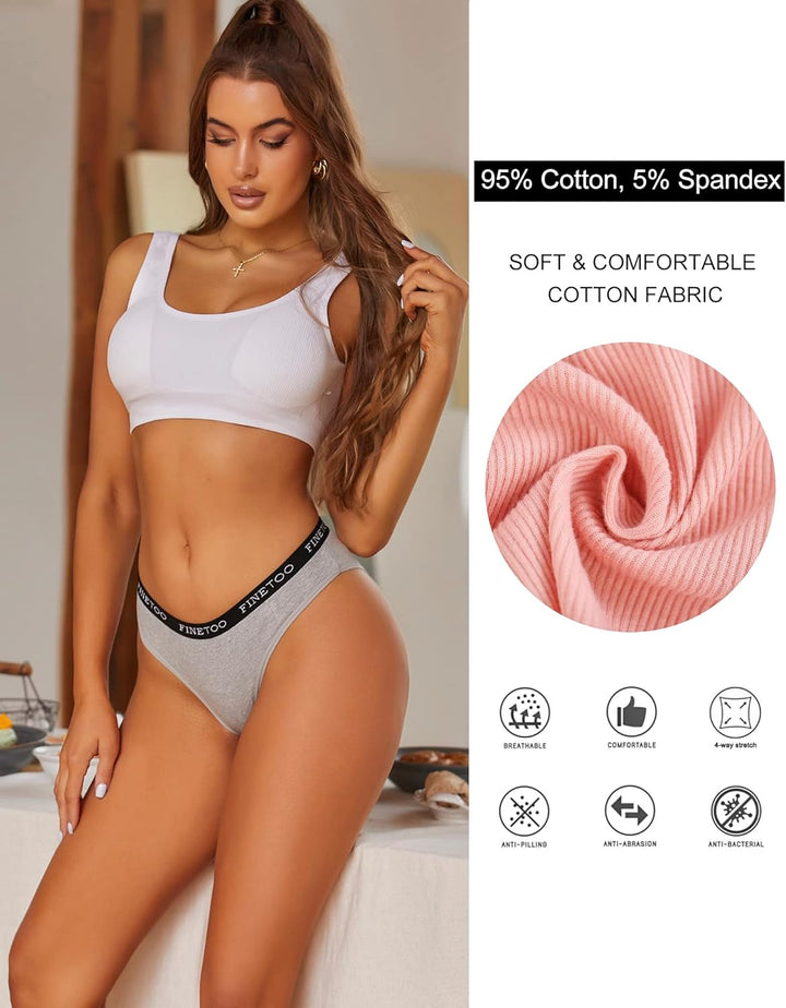 FINETOO 10er Pack Baumwoll Slips Damen Atmungsaktive Unterwäsche Logo Sportunterwäsche Weich Sexy Un