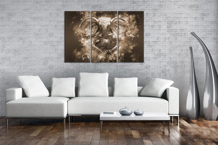deyoli Hindu Göttheit Ganesha Format: 3Teilig Effekt: Sepia als Leinwandbild, Motiv fertig gerahmt a
