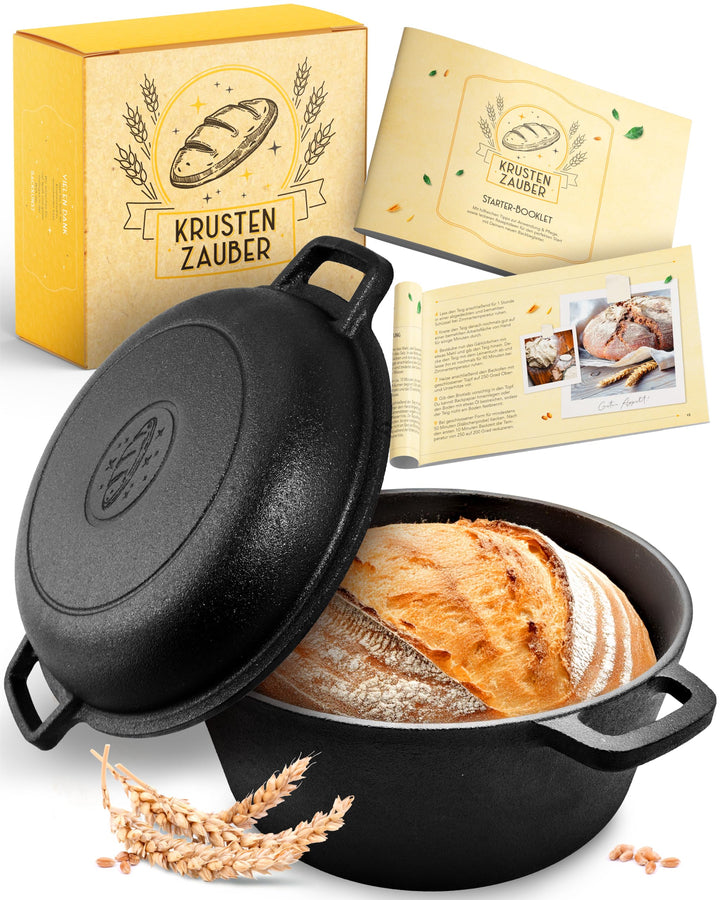 KRUSTENZAUBER 26cm Gusseisen Topf Brot backen - Brotbackform mit Deckel für selbstgemachtes Brot - I
