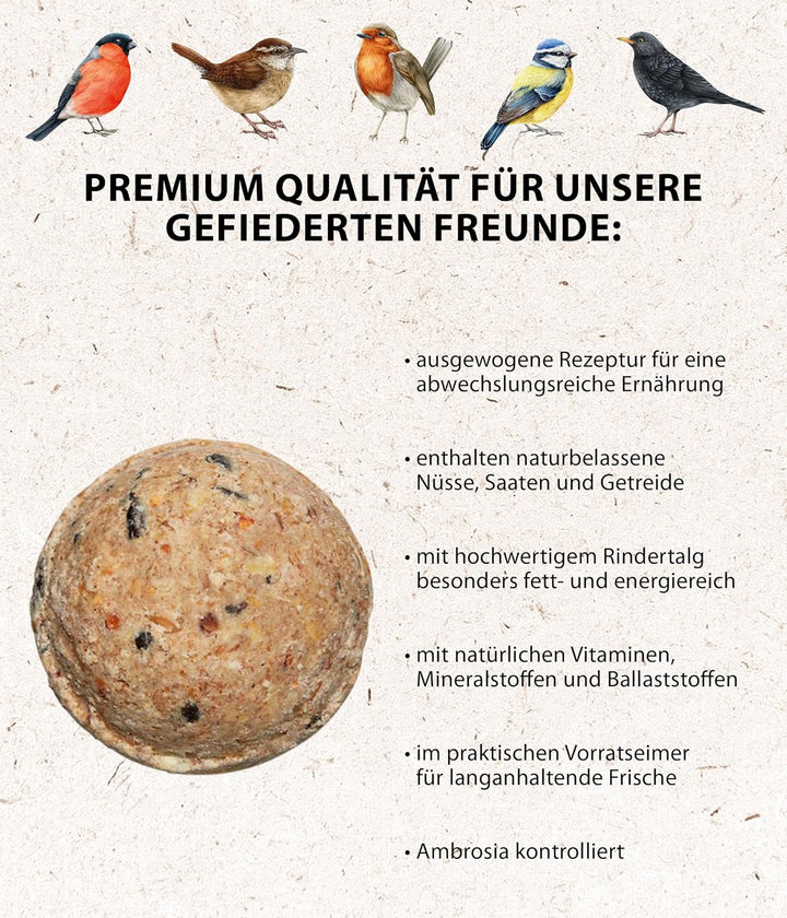 Dehner Natura Premium Meisenknödel ohne Netz, ganzjähriges Wildvogelfutter proteinreich / energierei