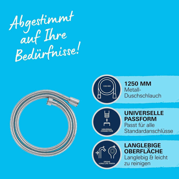 GROHE Vitalioflex, Duschschlauch aus Metall (1250 mm, verstärkte Ausführung, hitzebeständig, knickfe